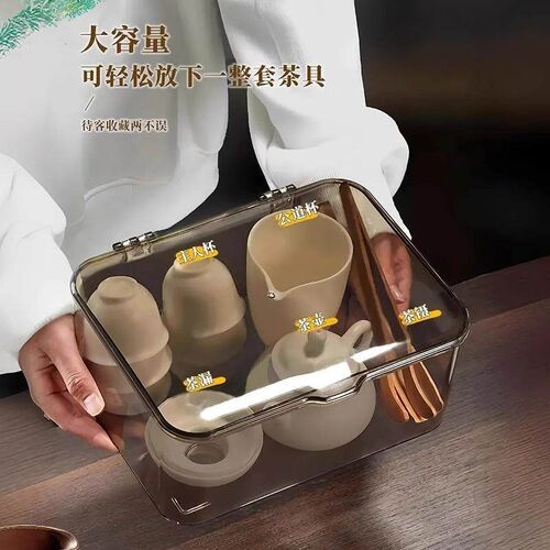 Dust-proof transparent tea set storage box with lid, suitabl