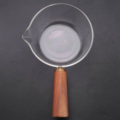 LUDA 2X Glass Milk Pot With Wooden Handle 400Ml Cooking Pot