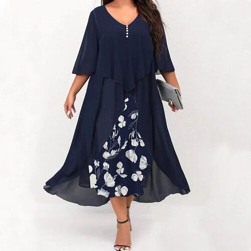 Plus Size XL-5XL Elegant Fashion V-Neck Loose Party Dress Ne