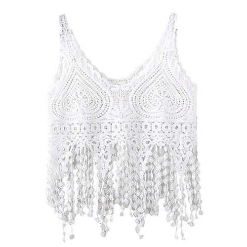 Women Hollow Out Crochet Crop for Tank Top Knit Heart Lace L