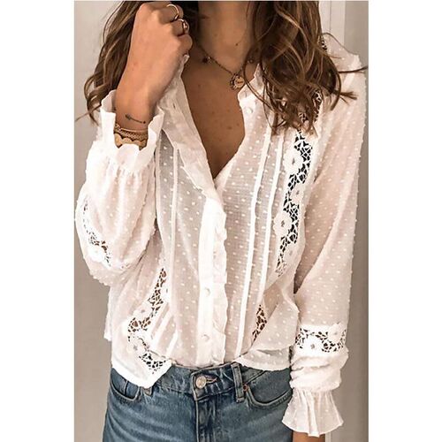 Spring Autumn Women Blouse Fashion Casual Ruffles Shirt V