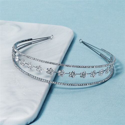 Efily Rhinestone Wedding Headband for Women Silver Color Cry