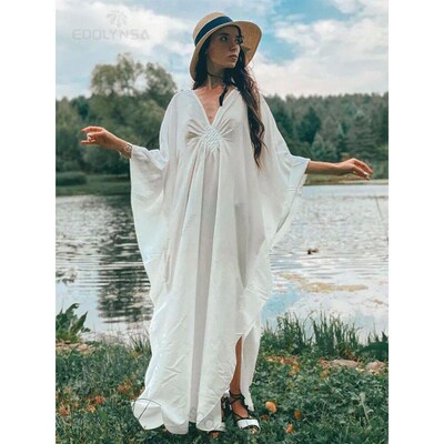Solid Sexy V-neck Batwing Sleeve Plus Size Kaftan Loose Slit