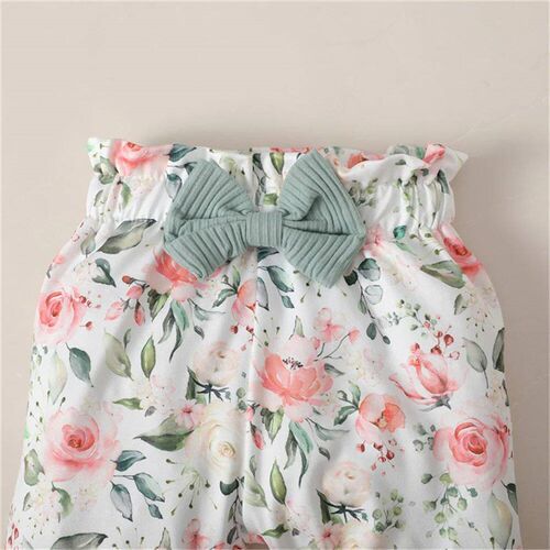 3PCS Baby Girl Clothes Set Long Sleeve Romper Top+Flowers Pa