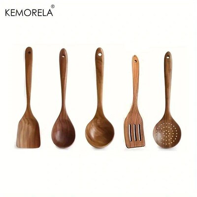 5PCS Thailand Teak Cooking Spoon Natural Wooden Kitchen Tabl