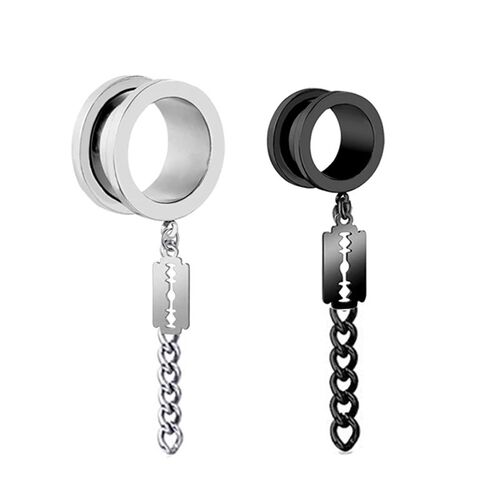1 Pair Stainless Steel Ear Plugs and Tunnels Piercings Black