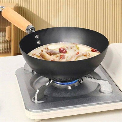 Wok for Stoves Pan Gas Traditional Frying Pans Flat Wooden