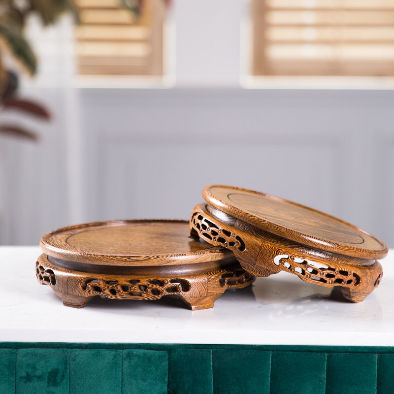 鸡翅木实木圆形雕花红木底座茶叶缸茶壶葫芦金蟾酒坛花瓶盆木托架,家居饰品,木雕,淘宝优惠券,粉丝福利购,淘宝优惠卷