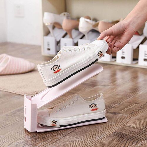 Creative Solid Color Double-Layer Adjustable Simple Shoe Rac