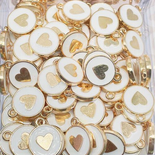 20Pcs Multicolor Love Heart Round Charm Alloy Pendant For Ne