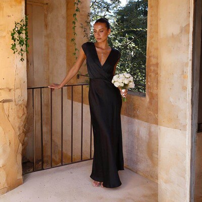 Womens satin collar fishtail skirt party dress long skirt