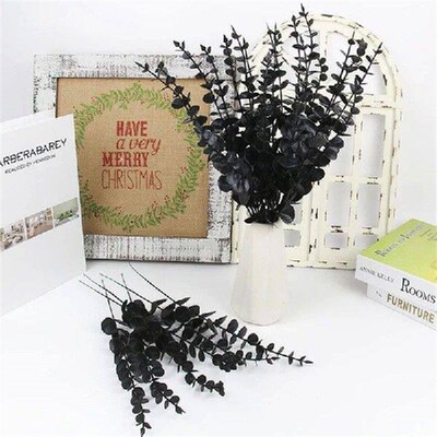 20Pcs Black Artificial Eucalyptus Stems 16 In Faux