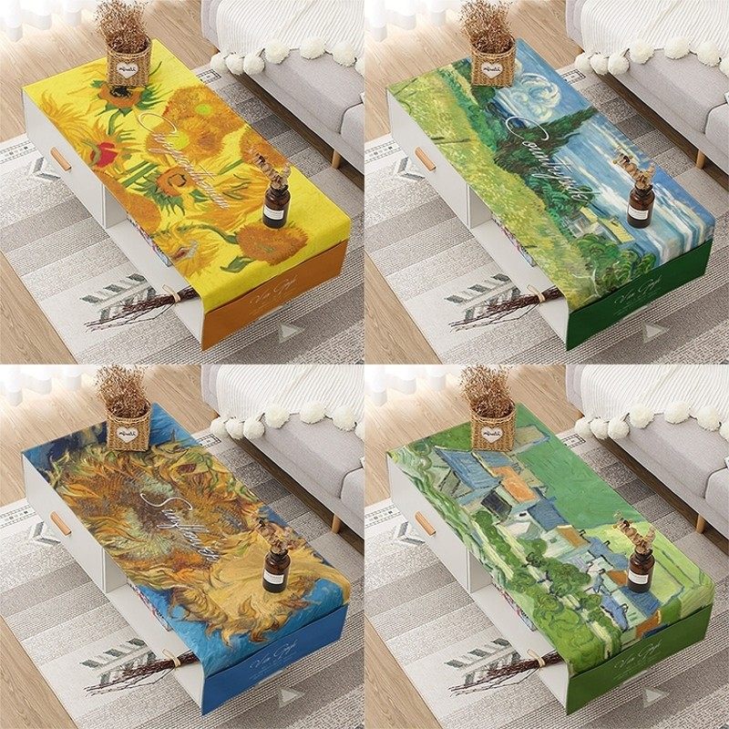 梵高花卉油画 茶几桌布客厅桌垫防水防烫茶几布盖布盖巾棉麻口袋,居家布艺,桌布,淘宝优惠券,粉丝福利购,淘宝优惠卷