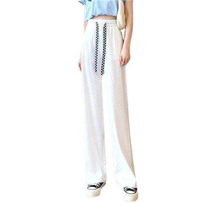 Ice silk checkerboard wide-leg pants womens drape high wais