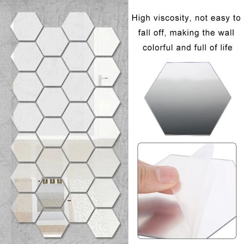 12pcs 3D Mirror Wall Stickers Hexagon Shape Acrylic Removabl