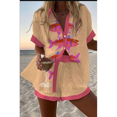 Fashion Print Beach Holiday 2-Piece Set Women Summer Short S