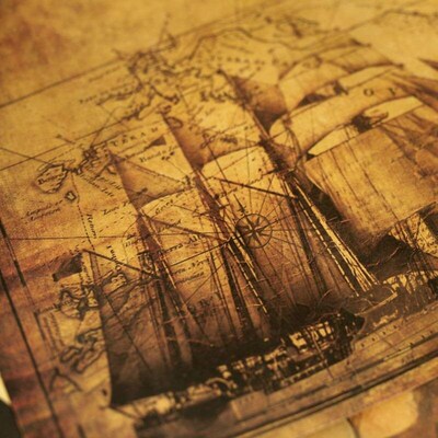 Ancient sailing ship nautical line kraft poster retro bar ca