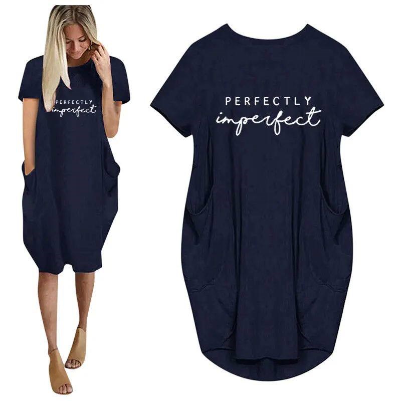 Womens Loose  Short Sleeved Summer Plus Size Dress Pocket图片