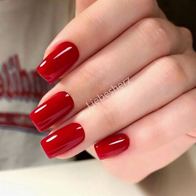 Artificial Press On Fake Nails Glossy Wine Red False Nail Lo