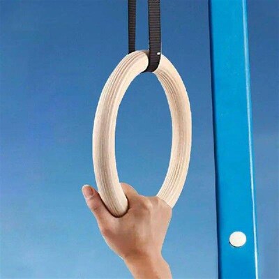 1PCS Birch Fitness Rings Gymnastics Wooden Adjustable