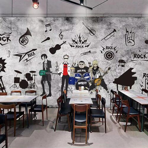 Custom wallpaper guitar music graffiti restaurant bar KTV d