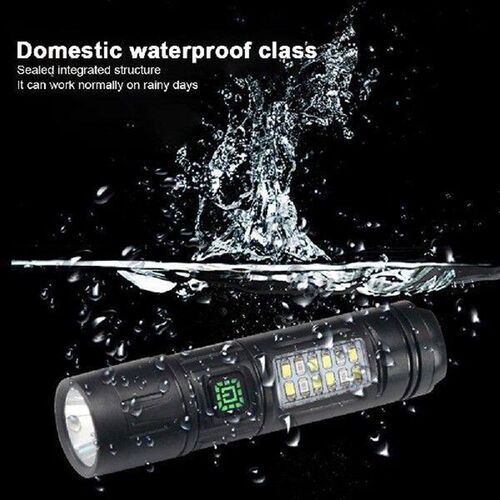 LED Flashlight Rechargeable Torch With Side Light Flash
