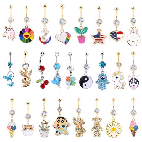 1PC Stainless Steel Crystal Belly Button Ring Dangle Fashion