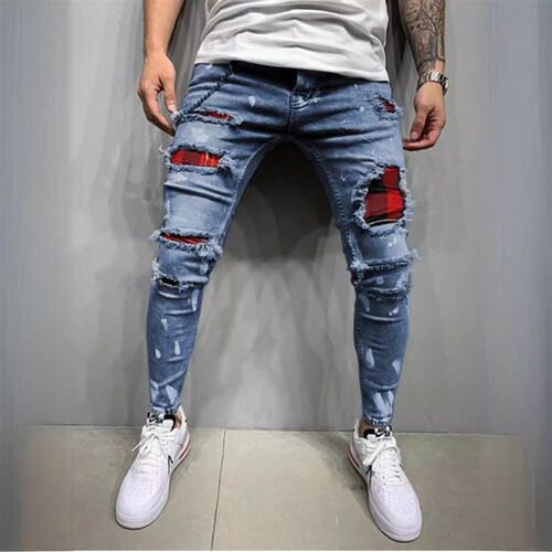 2025 High Quality Mens Jeans Dump Paint Hole Fashion Popula