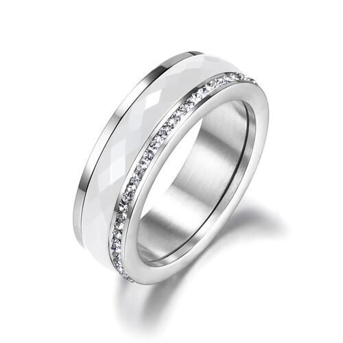 Classic Titanium Stainless Steel White/Black Ceramics Ring J