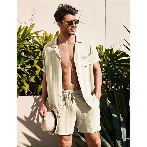 Mens Linen Short-sleeved Shirt Suit Linen Loose Casual tton