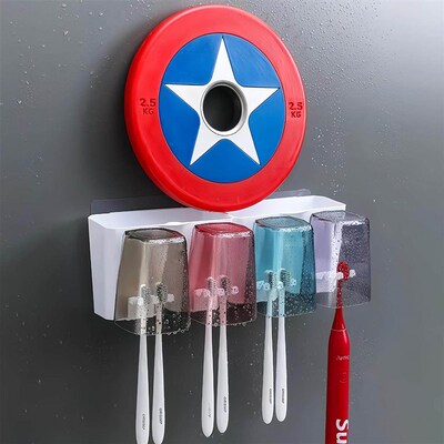 Wall-mounted toothbrush holder with cup, no drilling require