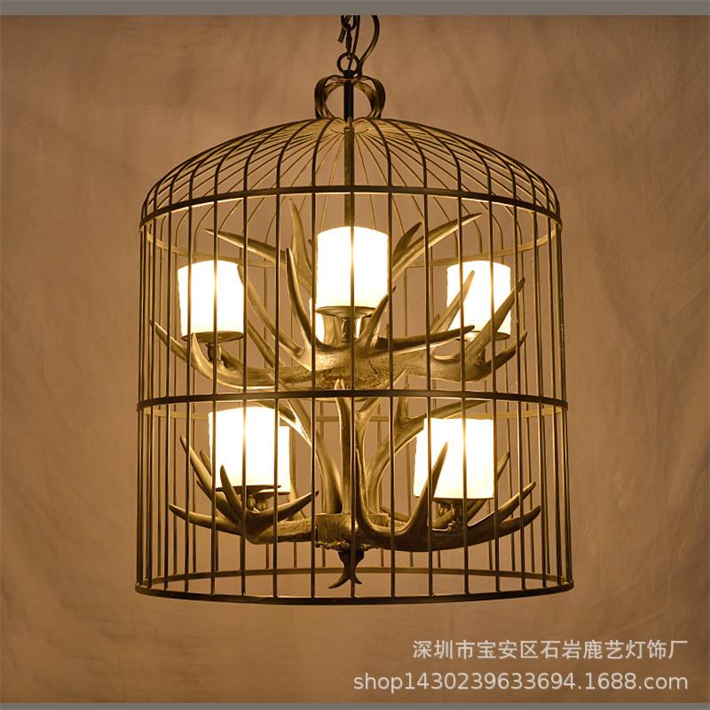 鹿角灯美式复古客厅餐厅北欧咖啡厅服装店网咖装饰鹿角吊灯铁艺灯