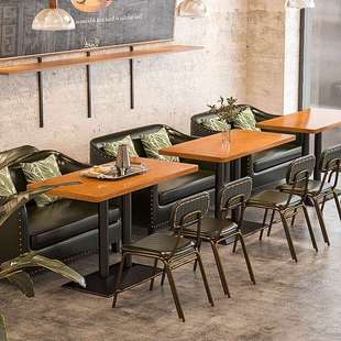 复古清吧酒吧咖啡厅桌子餐饮店工业风椅子餐厅卡座餐桌椅组合商用