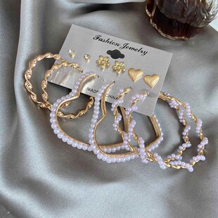 欧美珍珠镶钻金色耳环Pearl inlaid with diamond earrings set