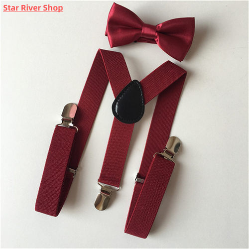 Kids Elastic Suspenders Bow Tie set Matching Tuxedo Suit Uni