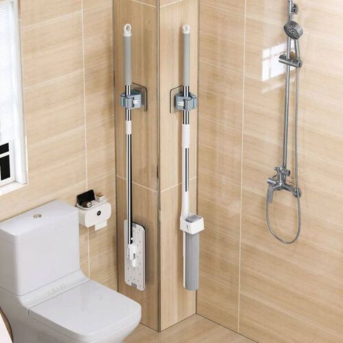 Bathroom Storage Rak Mop Holder Wall Mounted Mop Organizer B