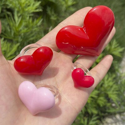 Lost Lady Cute Exaggerated Big Red Heart Rings for Women Gir