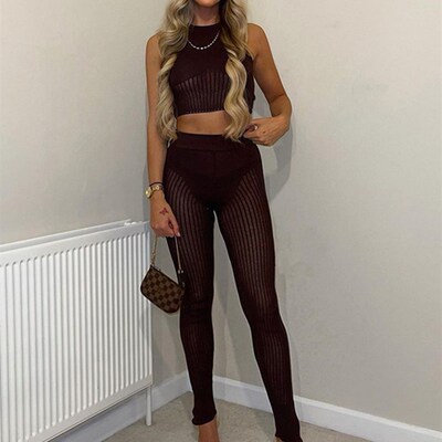 Kliou High Set Two Piece Set Women Scratching Shape Mesh Sle
