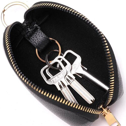 Men Lychee Patterned Soft Leather Fashionable Key Bag Zipper