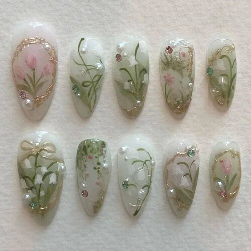 24pcs Press on Fake Nails Set Almond Wearable Simple French