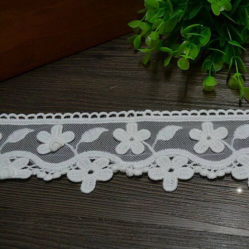 10 Yards Soft Tulle Cotton Embroidery Lace Trim 3D Flower DI
