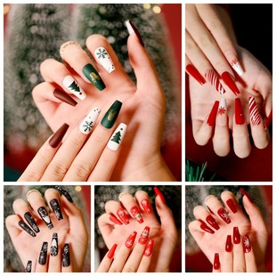 24pcs Fake Nails with Christmas Designs Nail Art  Women Gift