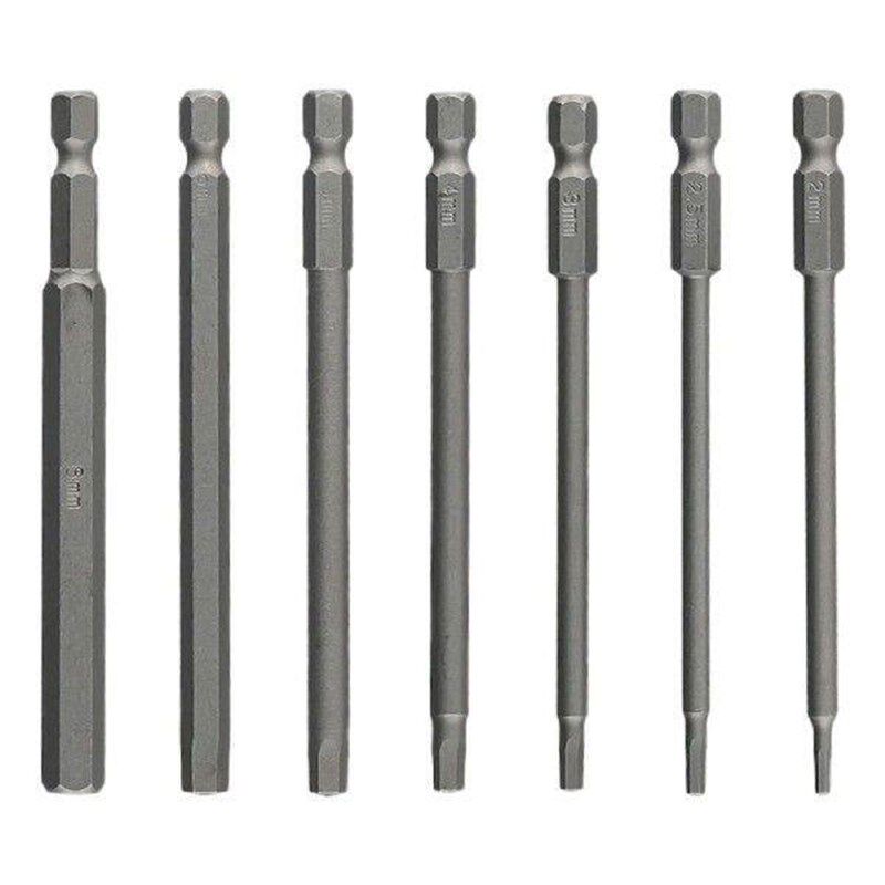 7 Pcs Screwdriver Bits 100mm Length Metric 1/4 Inch Hex - 实物图