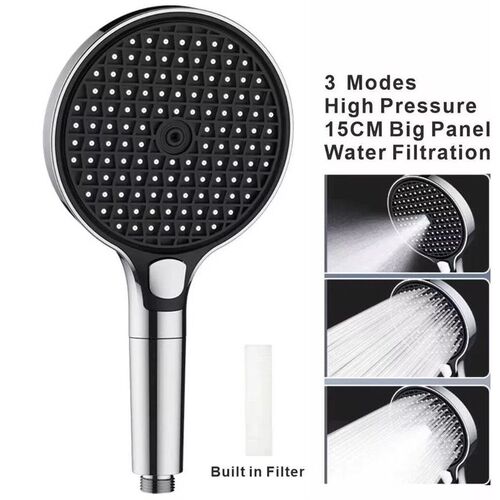 15CM Big Panel High Pressure Shower Head With Filter 3 Modes