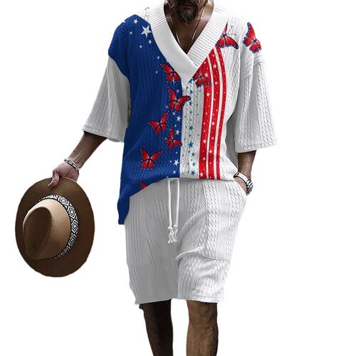 Sci-tech Printed Casual Knitted Shorts Mens Loose Short-sle