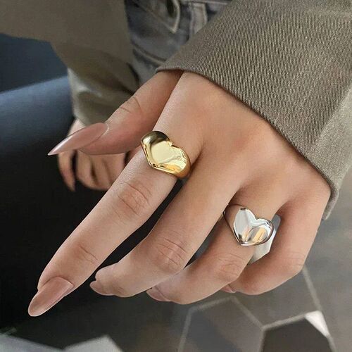 Stainless Steel Silver Retro Love Heart Wide Glossy Internet