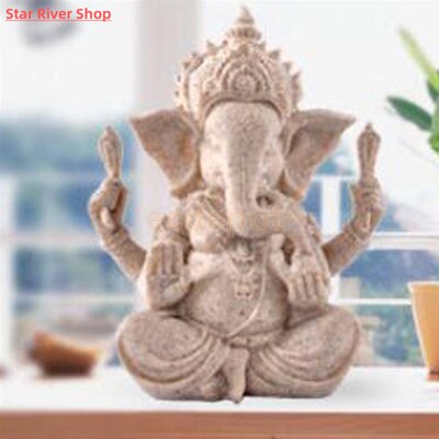 MagiDeal Hand Carved Sandstone Seated Ganesh Buddha Deity El