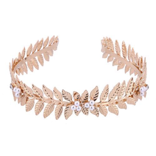 European Greek Goddess Headband Metal Gold Leaves Branch Cro