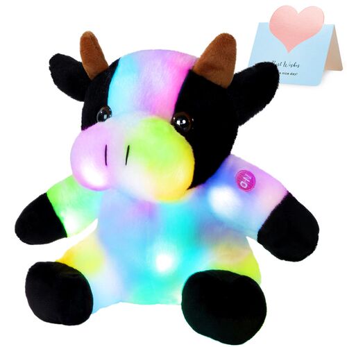 LED Light Cow Colorful PP Cotton Stuffed Animals Luminous Gl