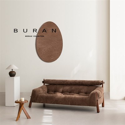 中古奶油风实木布艺设计师创意直排高靠背白色复古白蜡木三人沙发